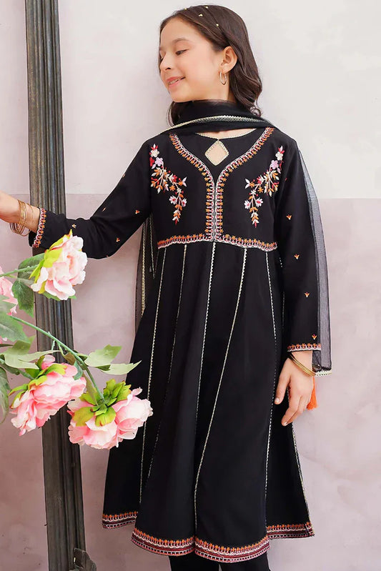 Modest - 3 Piece Linen Embroidered Black Suit