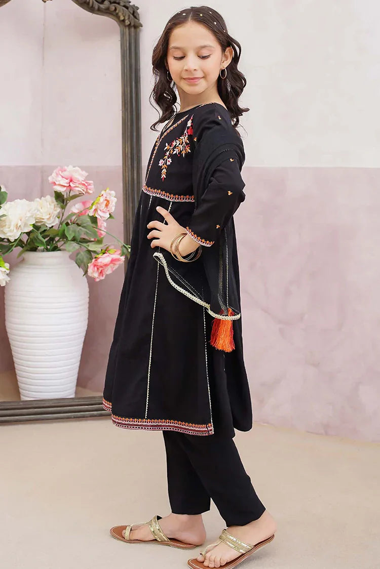 Modest - 3 Piece Linen Embroidered Black Suit