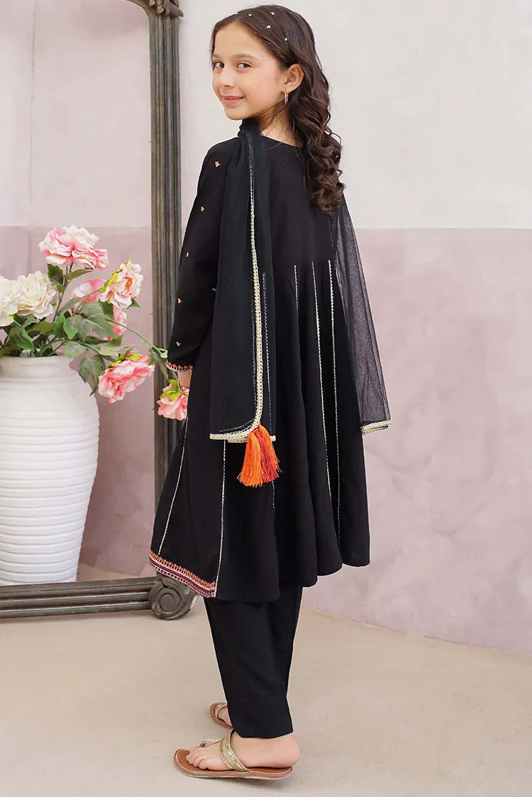 Modest - 3 Piece Linen Embroidered Black Suit