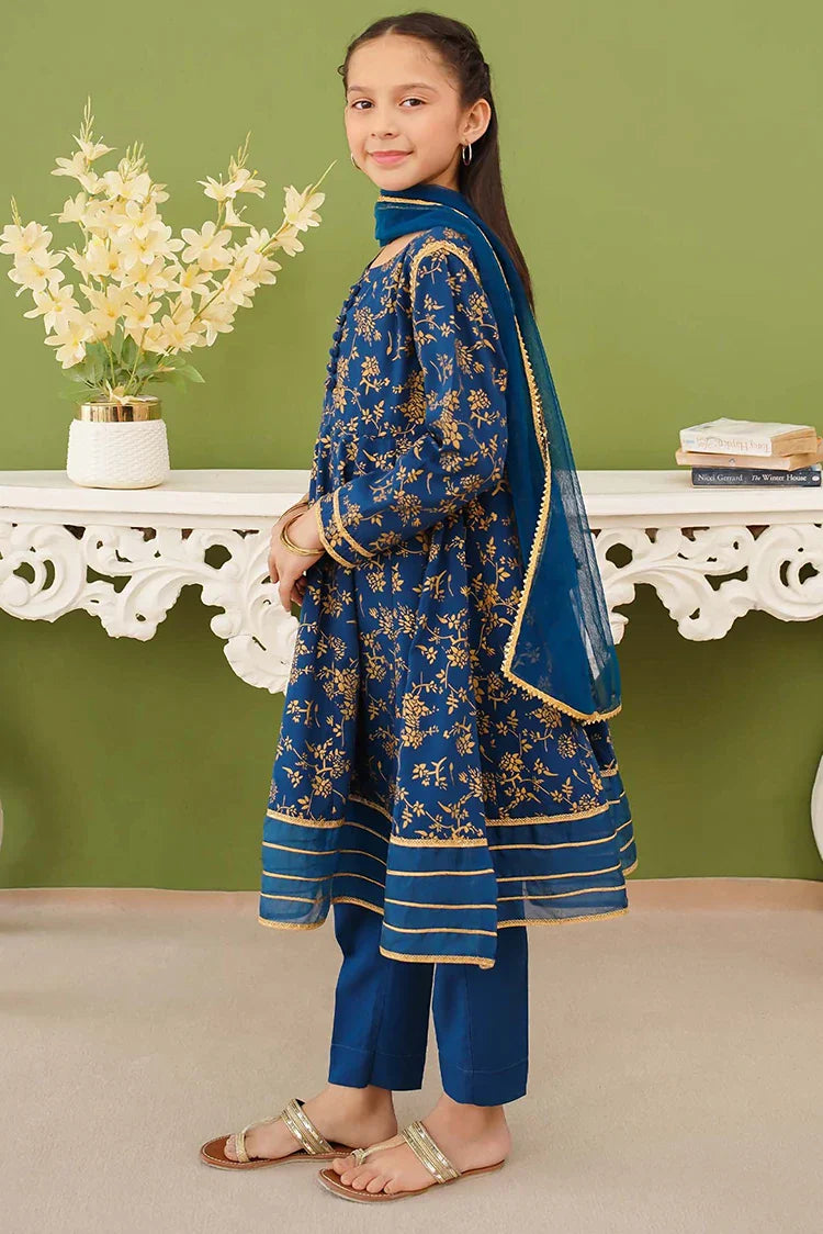 Modest - 3 Piece Blue Linen Printed Suit