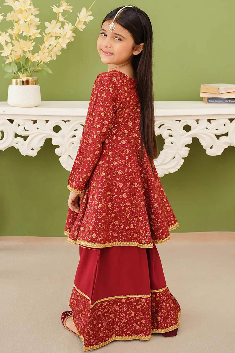 Modest - 3 Piece Maroon Printed Linen Gharara