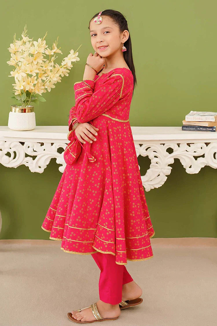 Modest - 3 Piece Pink Linen Printed Suit