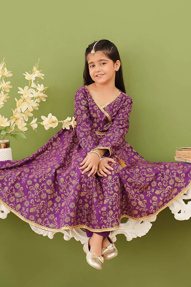 Modest - 3 Piece Linen Purple Printed Suit