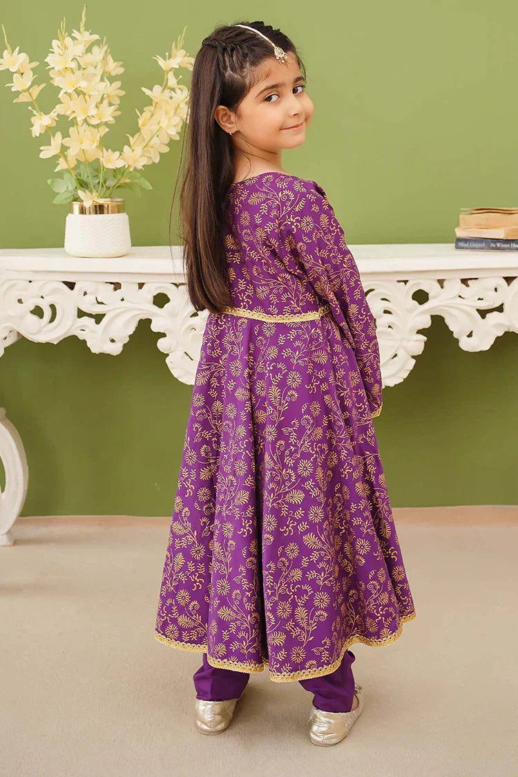 Modest - 3 Piece Linen Purple Printed Suit