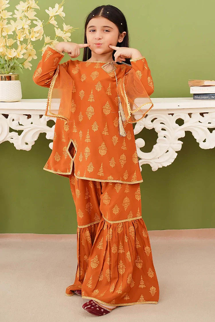Modest - 3 Piece Printed Mustard Linen Gharara