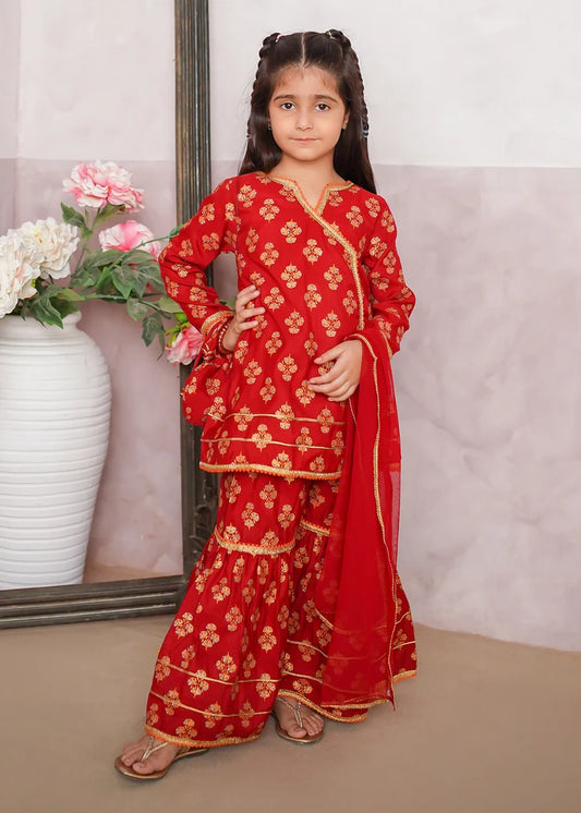 Modest - 3 Piece Rawsilk Printed Gharara