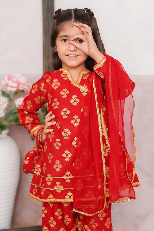 Modest - 3 Piece Rawsilk Printed Gharara