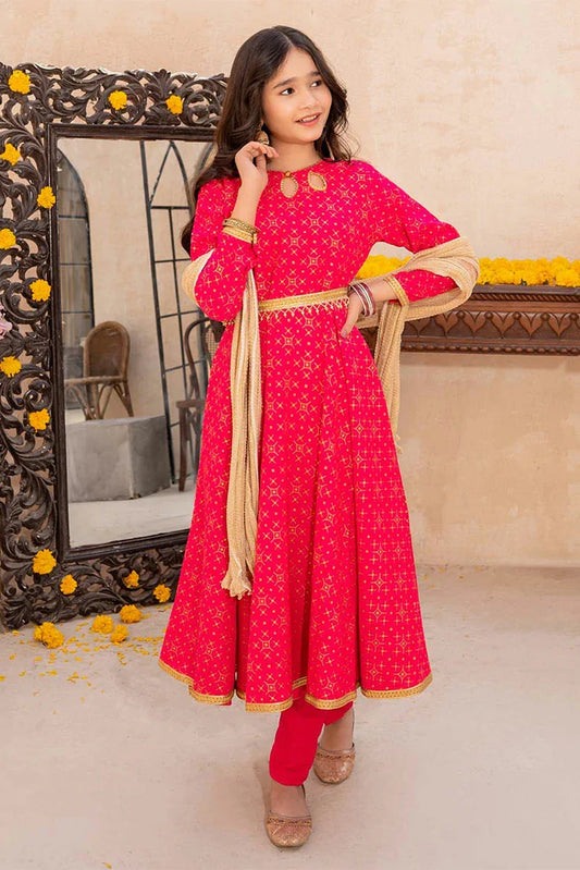 Modest - Meethi Eid - 3 Piece Pink Rawsilk Printed Frock