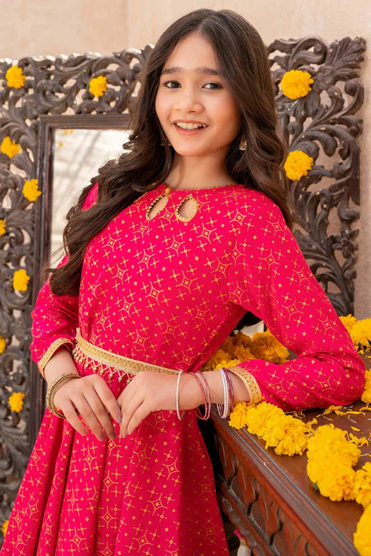 Modest - Meethi Eid - 3 Piece Pink Rawsilk Printed Frock