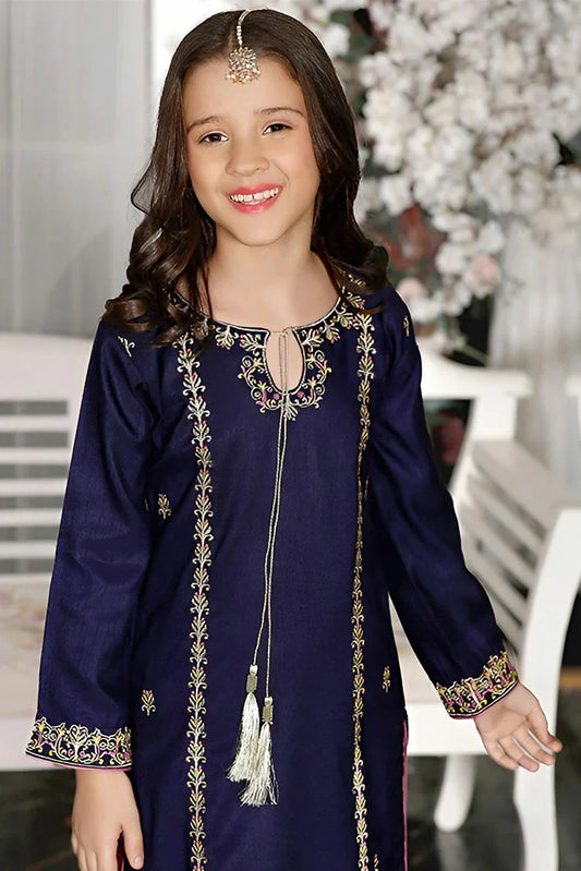Modest - Kids Blue Raw Silk Gharara Outfit