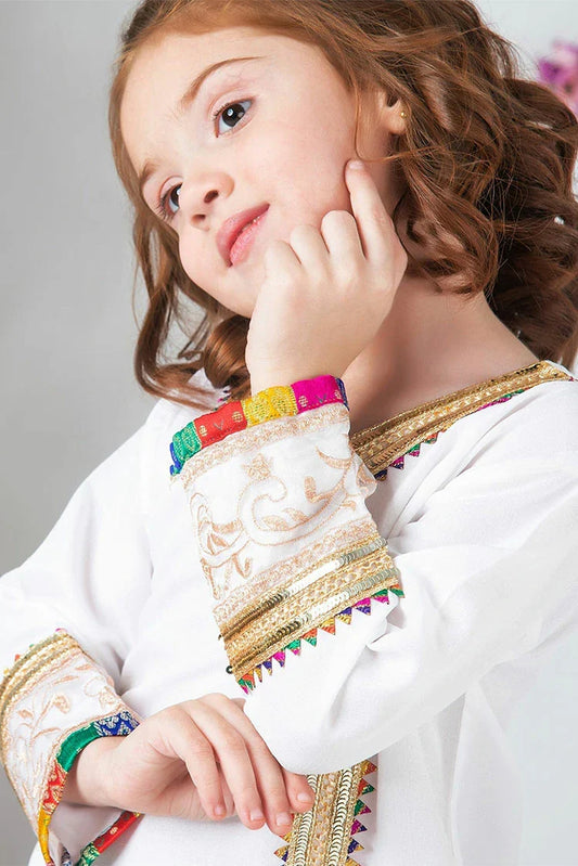 Modest - Girls White Raw Silk Wedding Dress