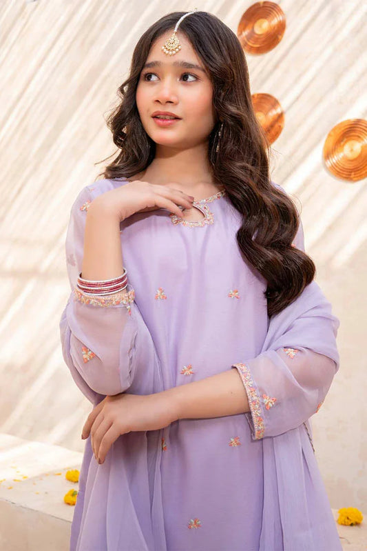 Modest - Meethi Eid - Lavender Crinkle Embroidered 3 Piece Suit