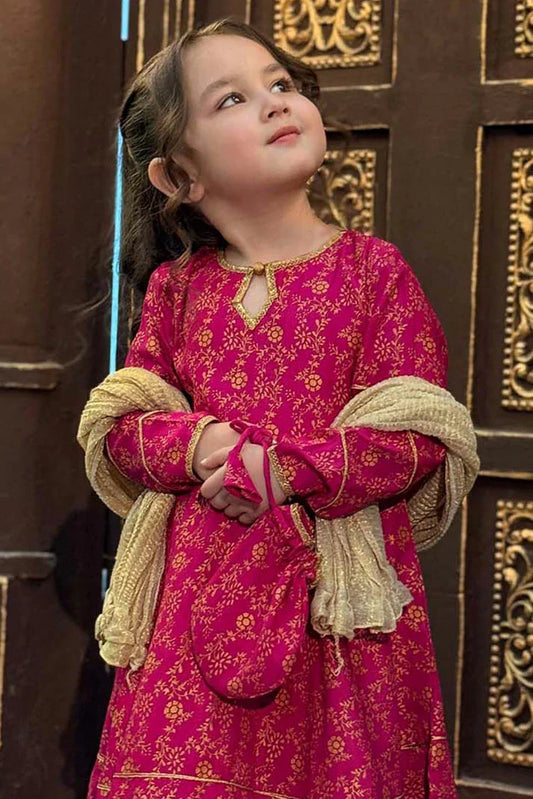 Modest - 3 Piece Rawsilk Printed Frock