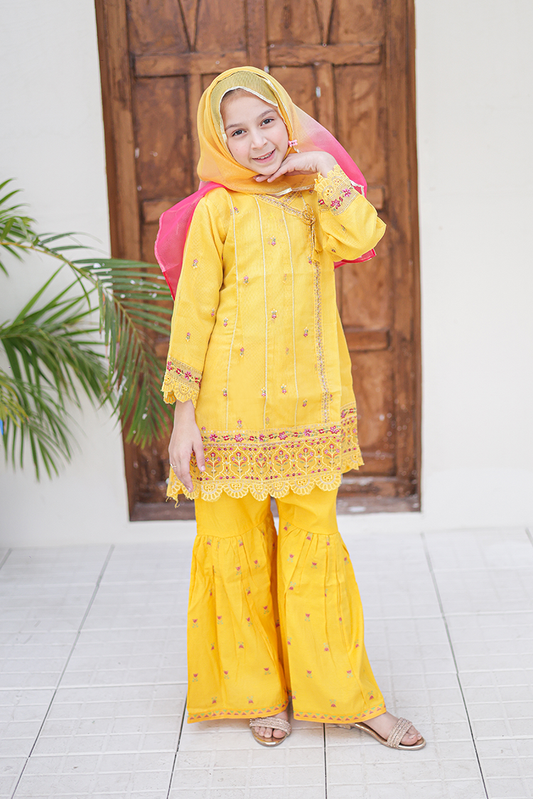 Girlz Eid Edit - Frock - Yellow - 3 Piece