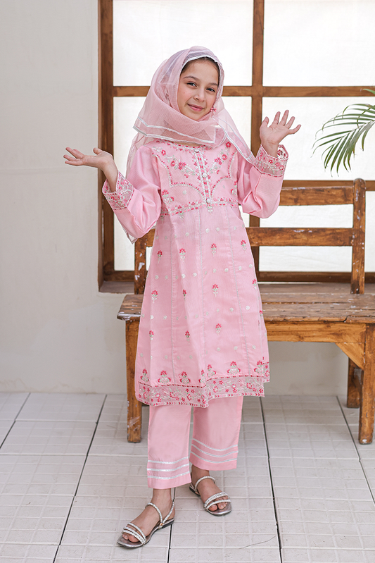 Girlz Eid Edit - Frock - Pink - 3 Piece