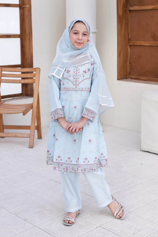 Girlz Eid Edit - Frock - Light Grey - 3 Piece
