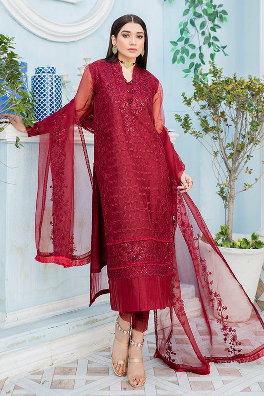 Ellena - 3-PC Stitched Organza Suit