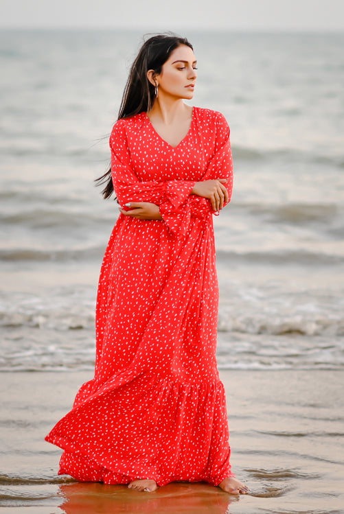 Ellena - Elegant Polka Dot V-neck Dress