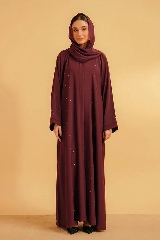 Divinely Crafted - Embellished Abaya Set - Maroon