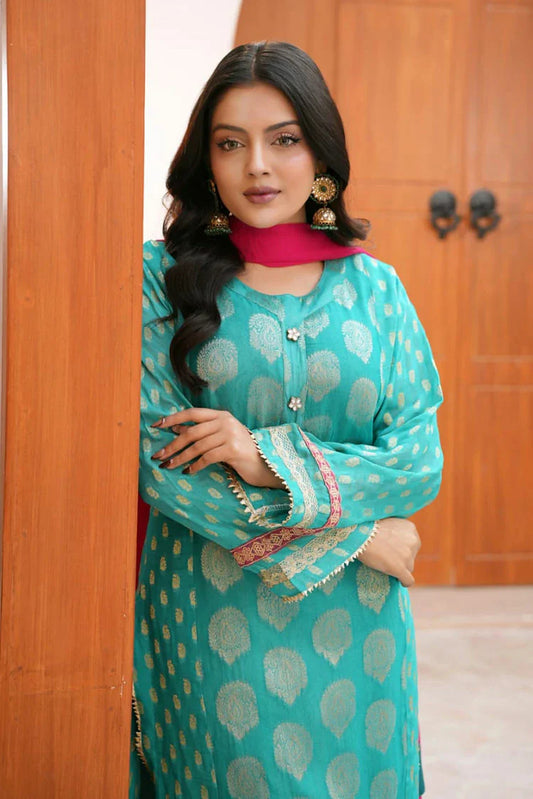 Abar - Farah Jawahir Collection - 3 Piece - Emerald Green
