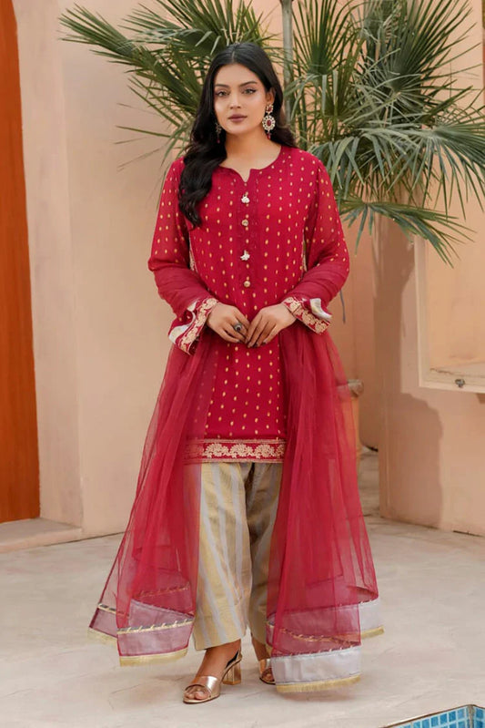 Abar - Farah Jawahir Collection - 3 Piece - Ruby Red