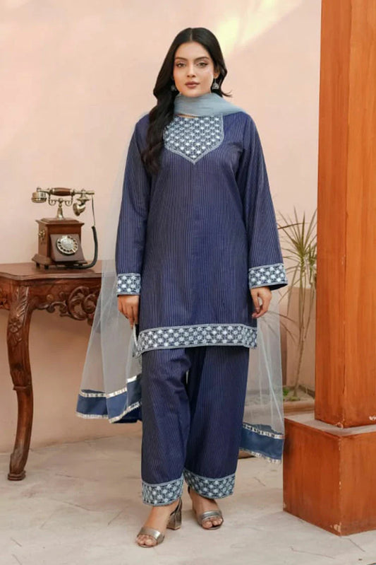 Abar - Farah Jawahir Collection - 3 Piece - Sapphire Blue