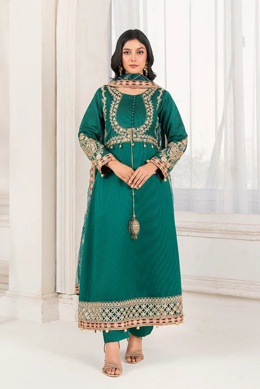 Khubsurat - 3 Piece Ready To Wear - Bottle Green - 4008-KH-SKTN