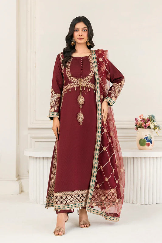 Khubsurat - 3 Piece Ready To Wear - Maroon - 4008-KH-SKTN