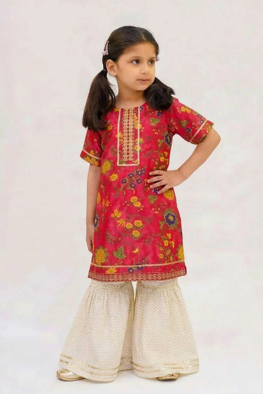 Abar - Dhanak Rung Collection - Red Silk Floral Katan