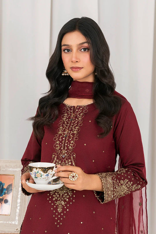 Khubsurat - 3 Piece Ready To Wear - Maroon - 4089-KH-SKTN