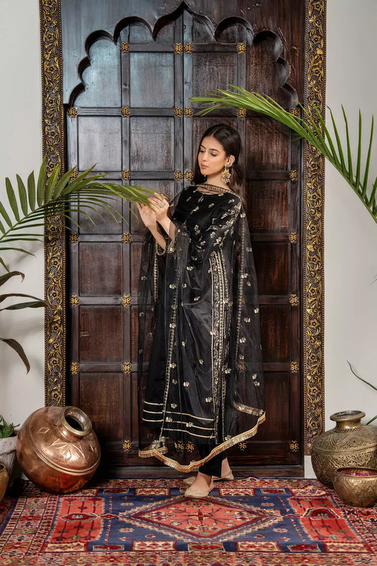 Khubsurat - 3 Pieces Ready to Wear - Black - 4144-KH-CT