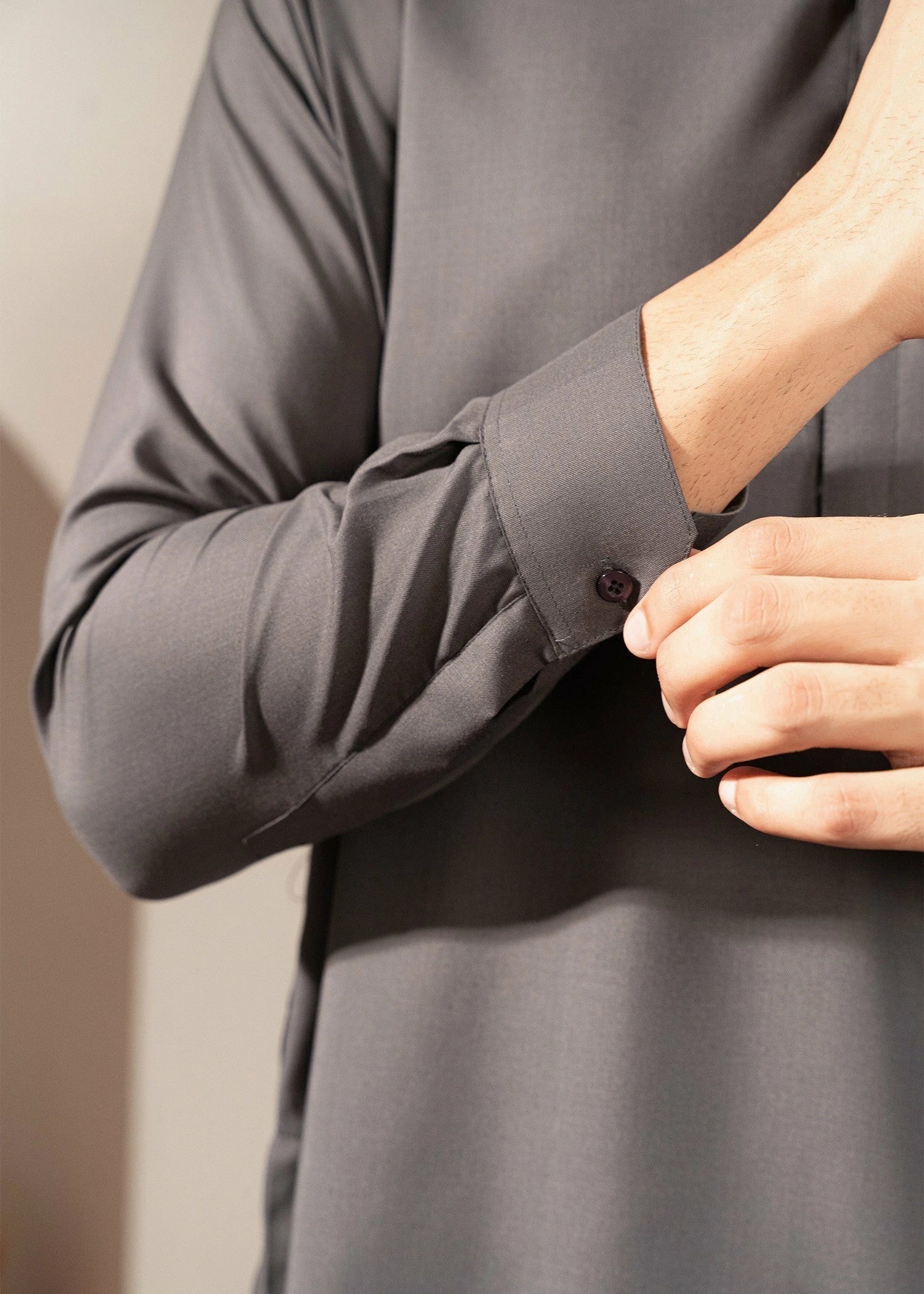 Picture of Wash & Wear | Grey Collared Shalwar Kameez - Available at Raja Sahib