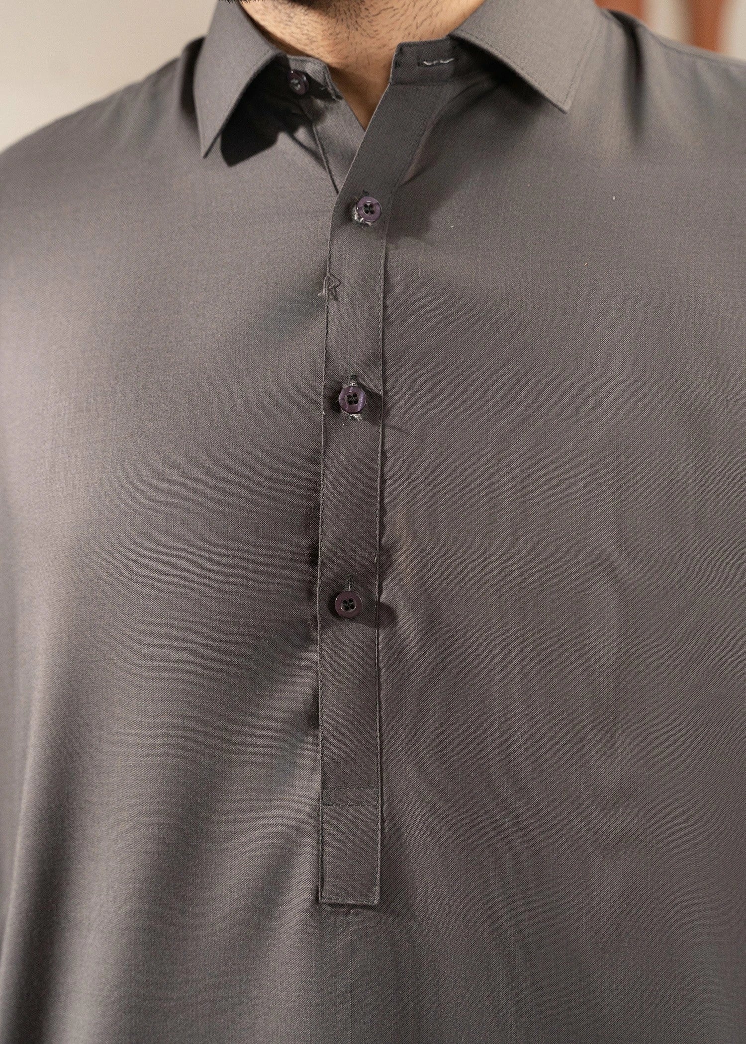 Picture of Wash & Wear | Grey Collared Shalwar Kameez - Available at Raja Sahib
