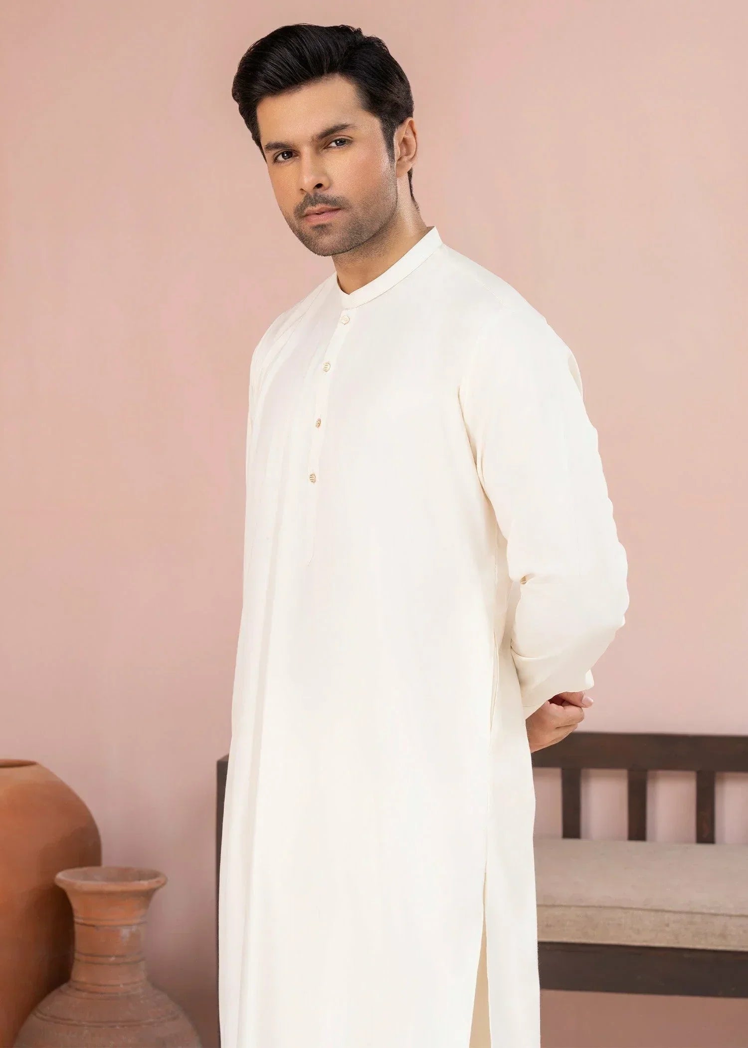 Picture of Wash & Wear | Ivory Ban Shalwar Kameez - Available at Raja Sahib
