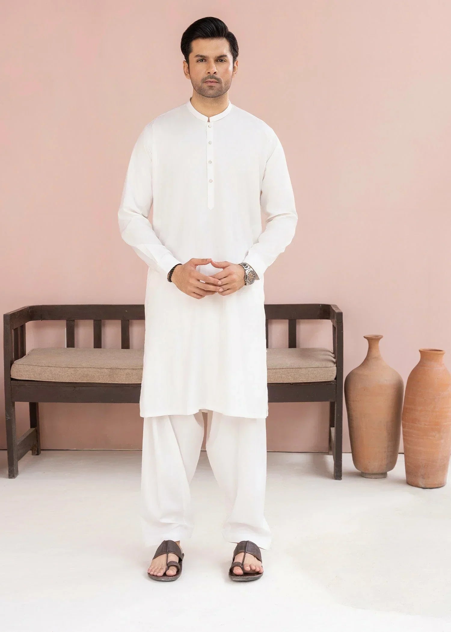 Picture of Wash & Wear | Ivory Ban Shalwar Kameez - Available at Raja Sahib