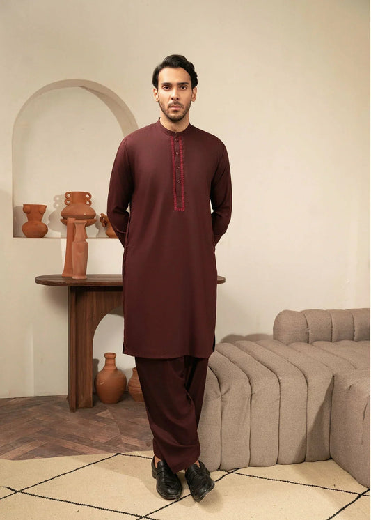 Picture of Wash & Wear | Maroon Ban Shalwar Kameez - Available at Raja Sahib