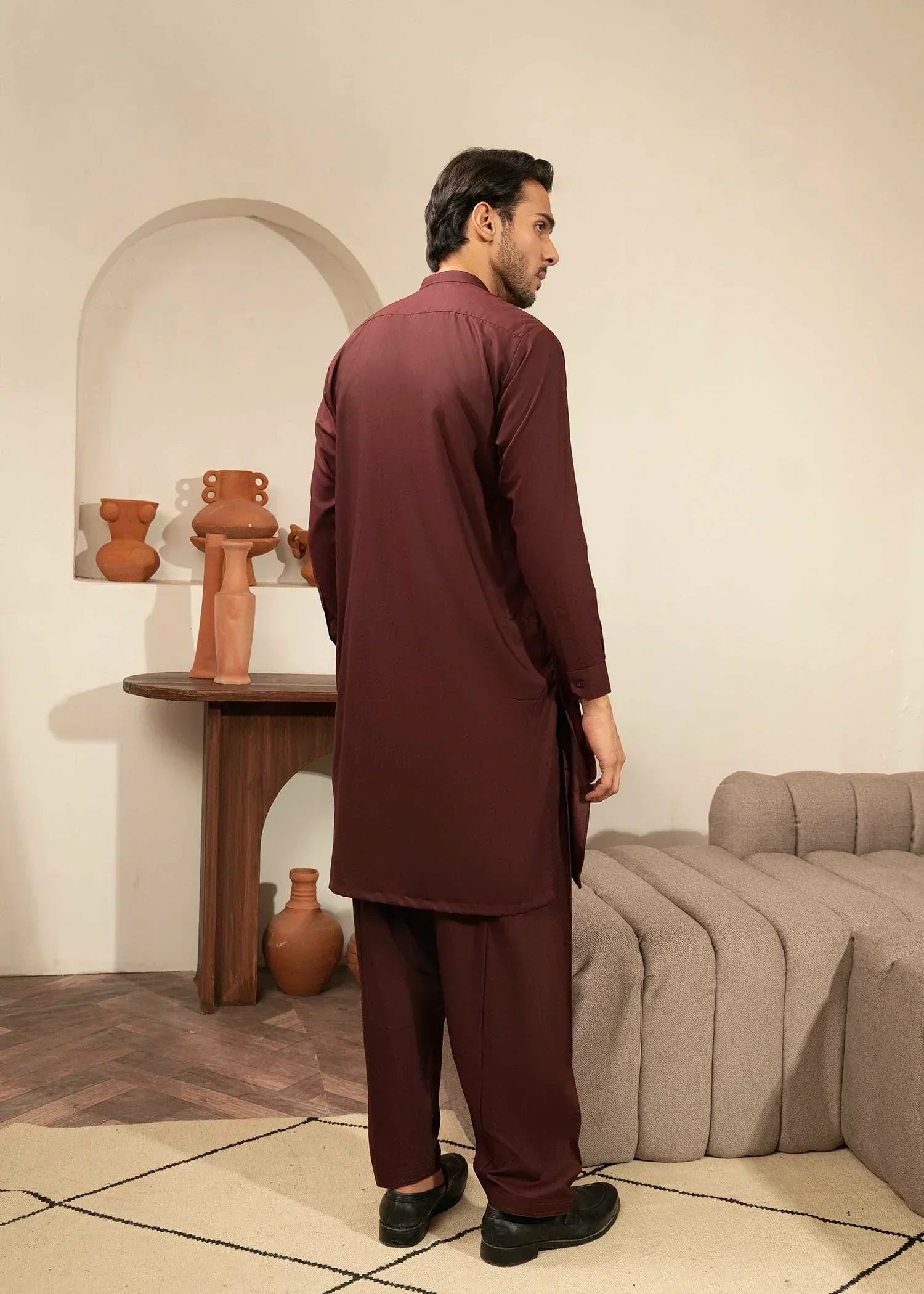 Picture of Wash & Wear | Maroon Ban Shalwar Kameez - Available at Raja Sahib