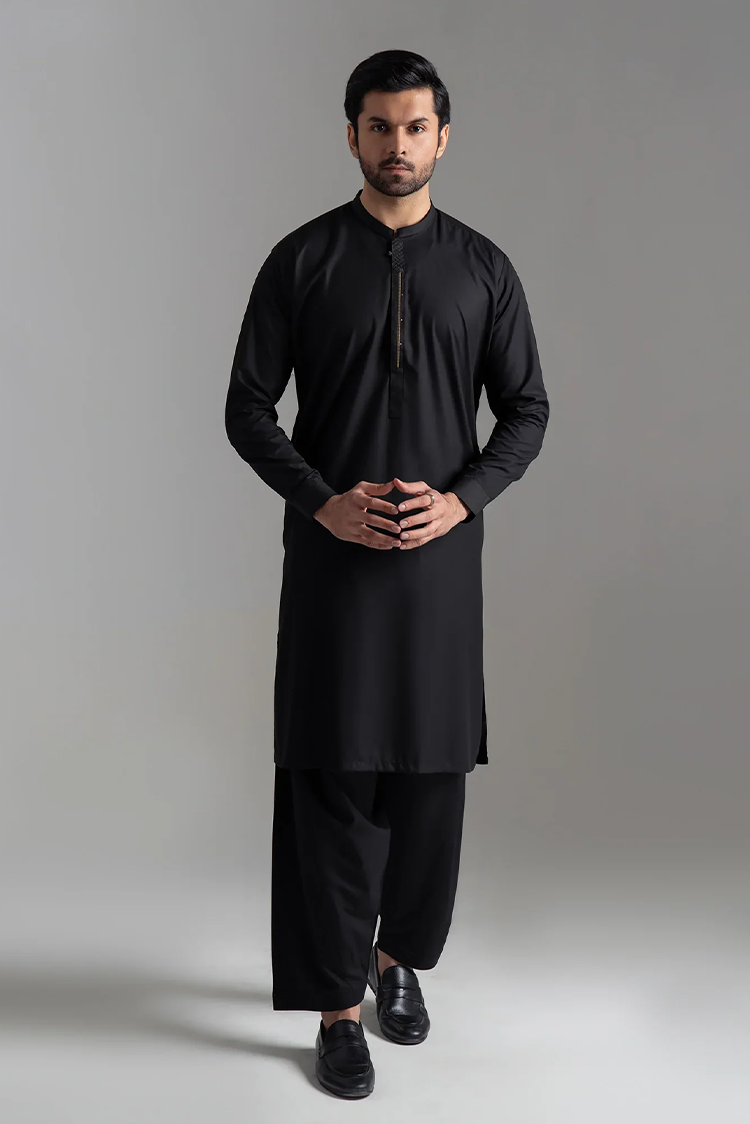 Picture of <!--ana-->Wash & Wear | Black Ban Shalwar Kameez - Available at Raja Sahib