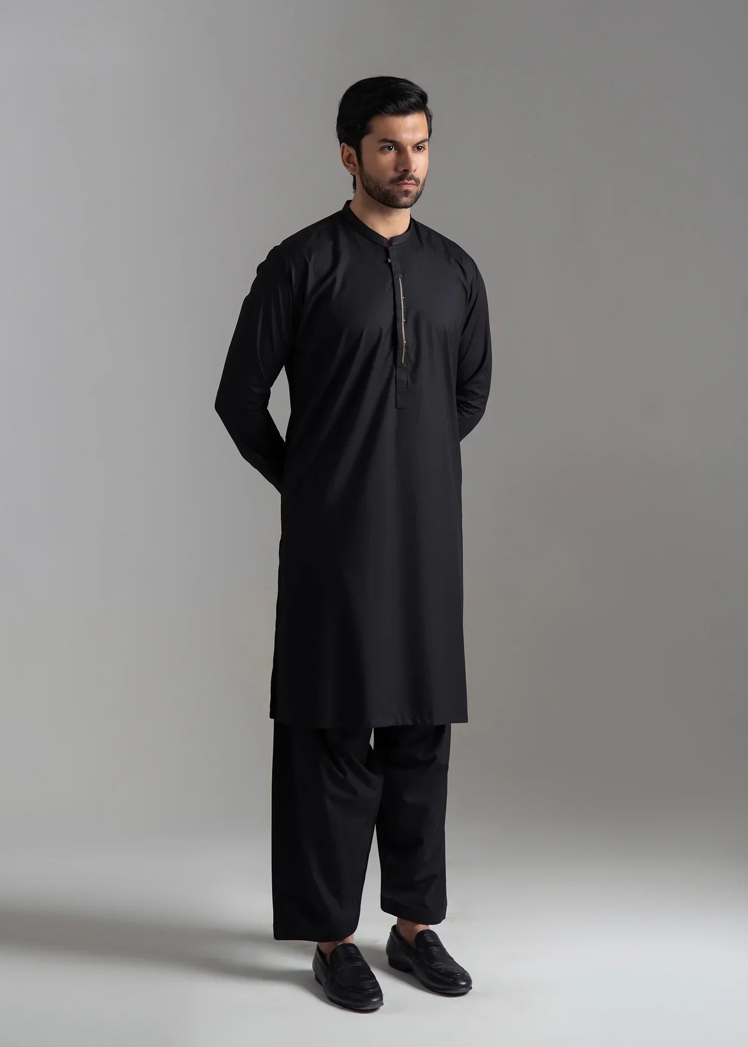 Picture of <!--ana-->Wash & Wear | Black Ban Shalwar Kameez - Available at Raja Sahib