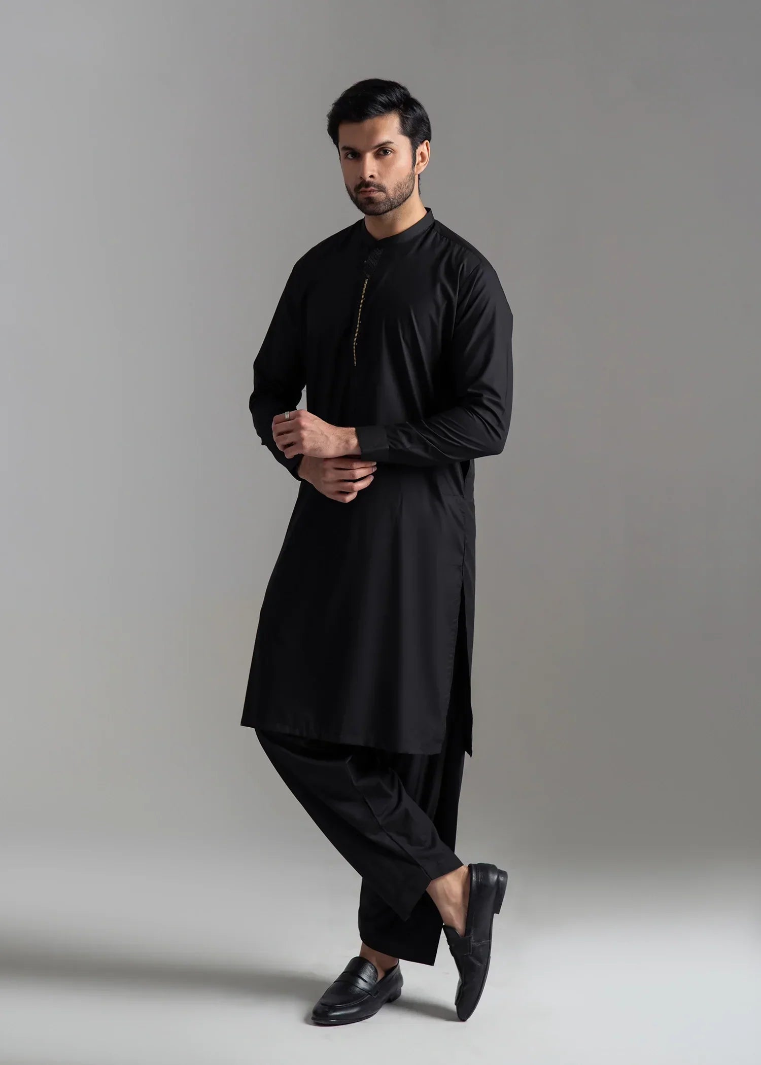 Picture of <!--ana-->Wash & Wear | Black Ban Shalwar Kameez - Available at Raja Sahib