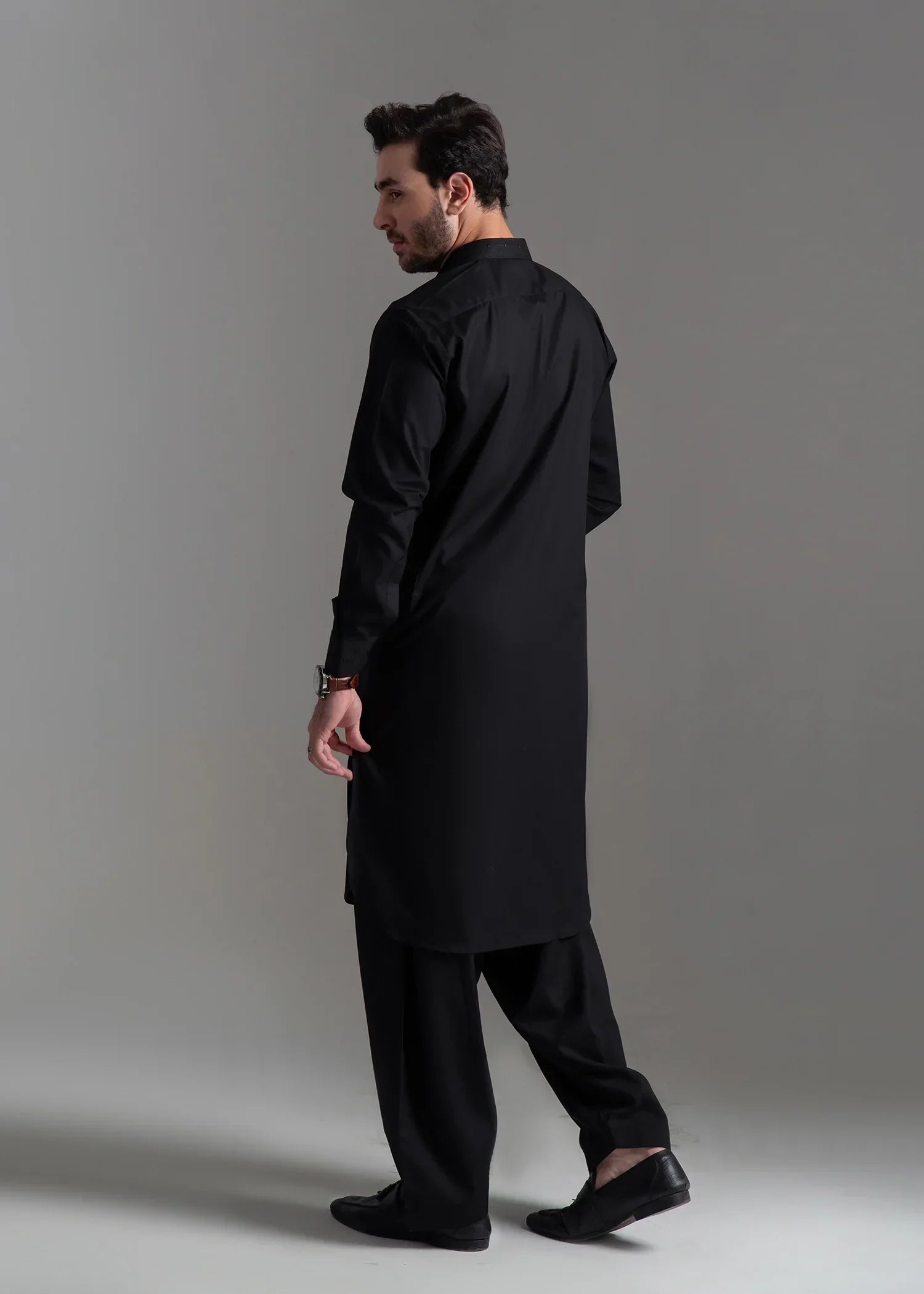 Picture of <!--amz-->Wash & Wear | Black Collared Shalwar Kameez - Available at Raja Sahib