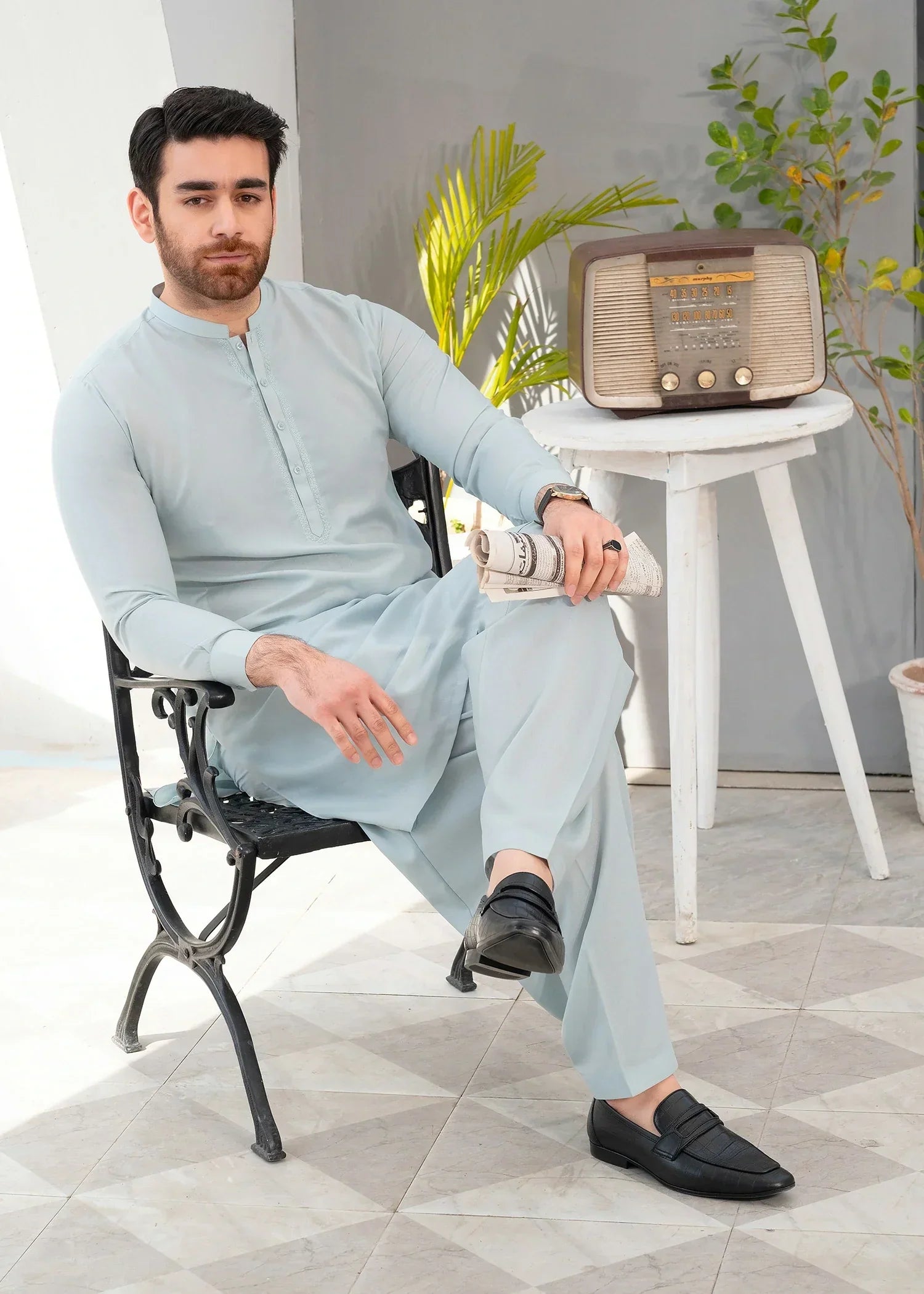Picture of Wash & Wear | Light Green Ban Shalwar Kameez - Available at Raja Sahib