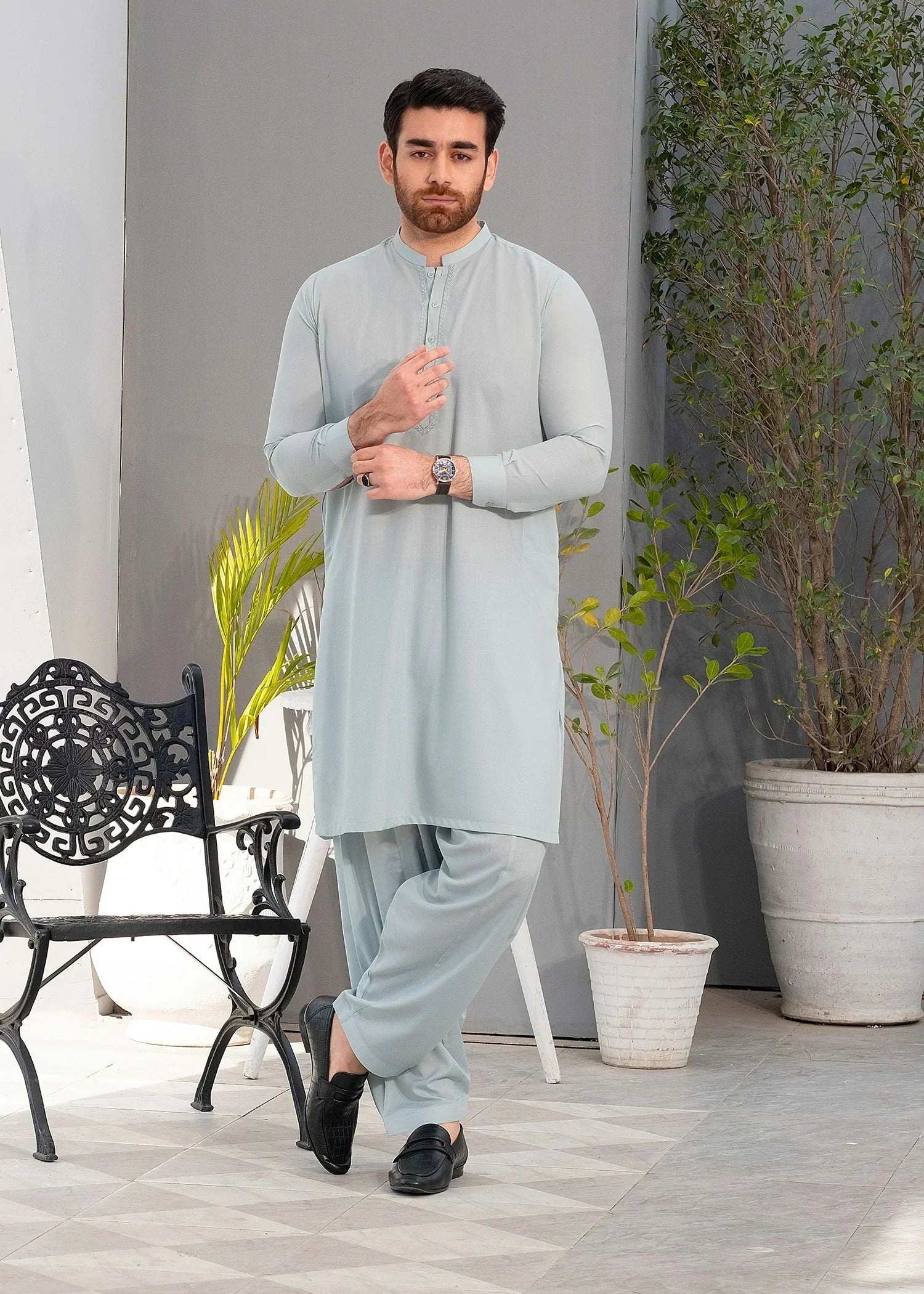 Picture of Wash & Wear | Light Green Ban Shalwar Kameez - Available at Raja Sahib
