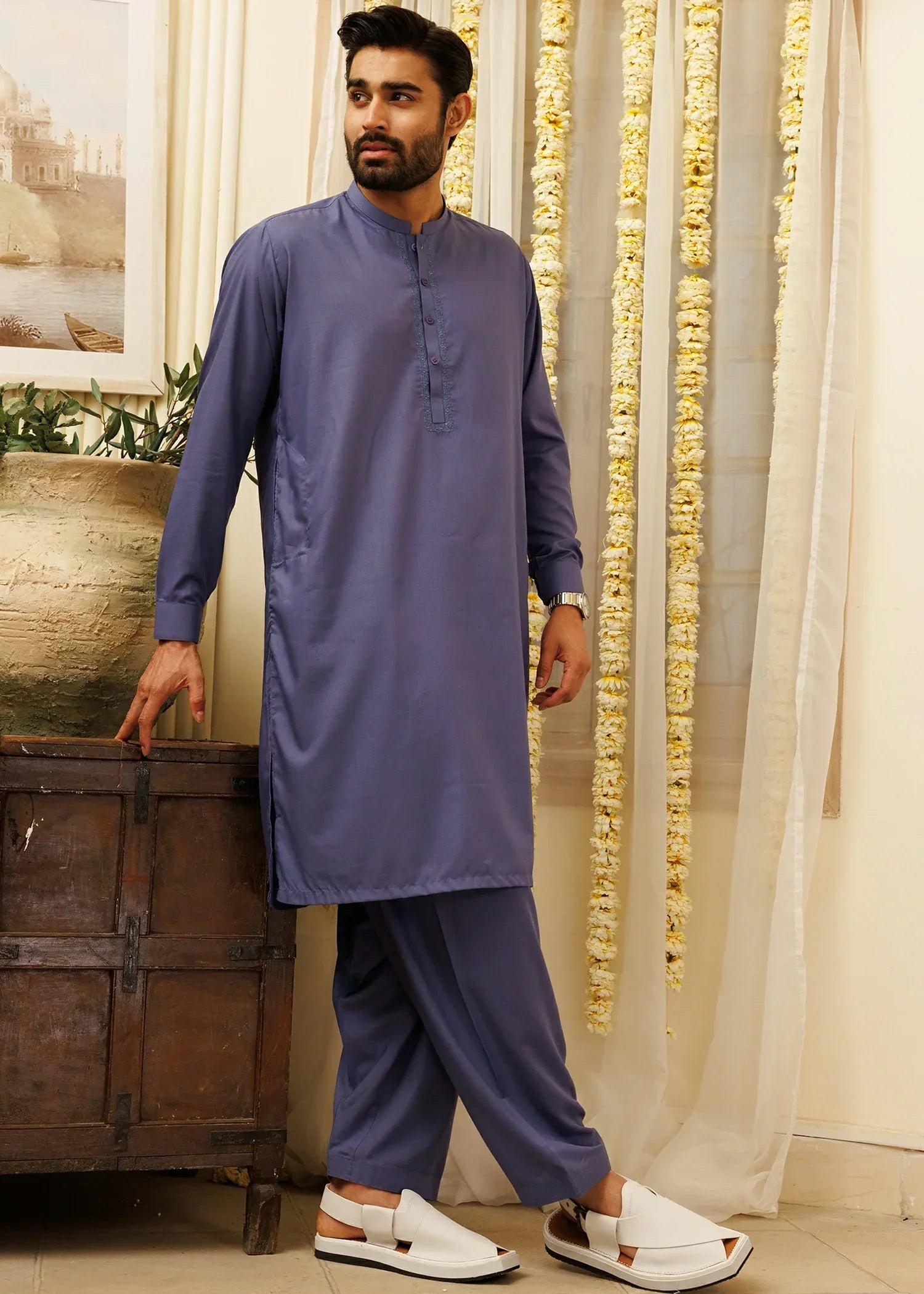 Picture of Wash & Wear | Purple Ban Shalwar Kameez - Available at Raja Sahib