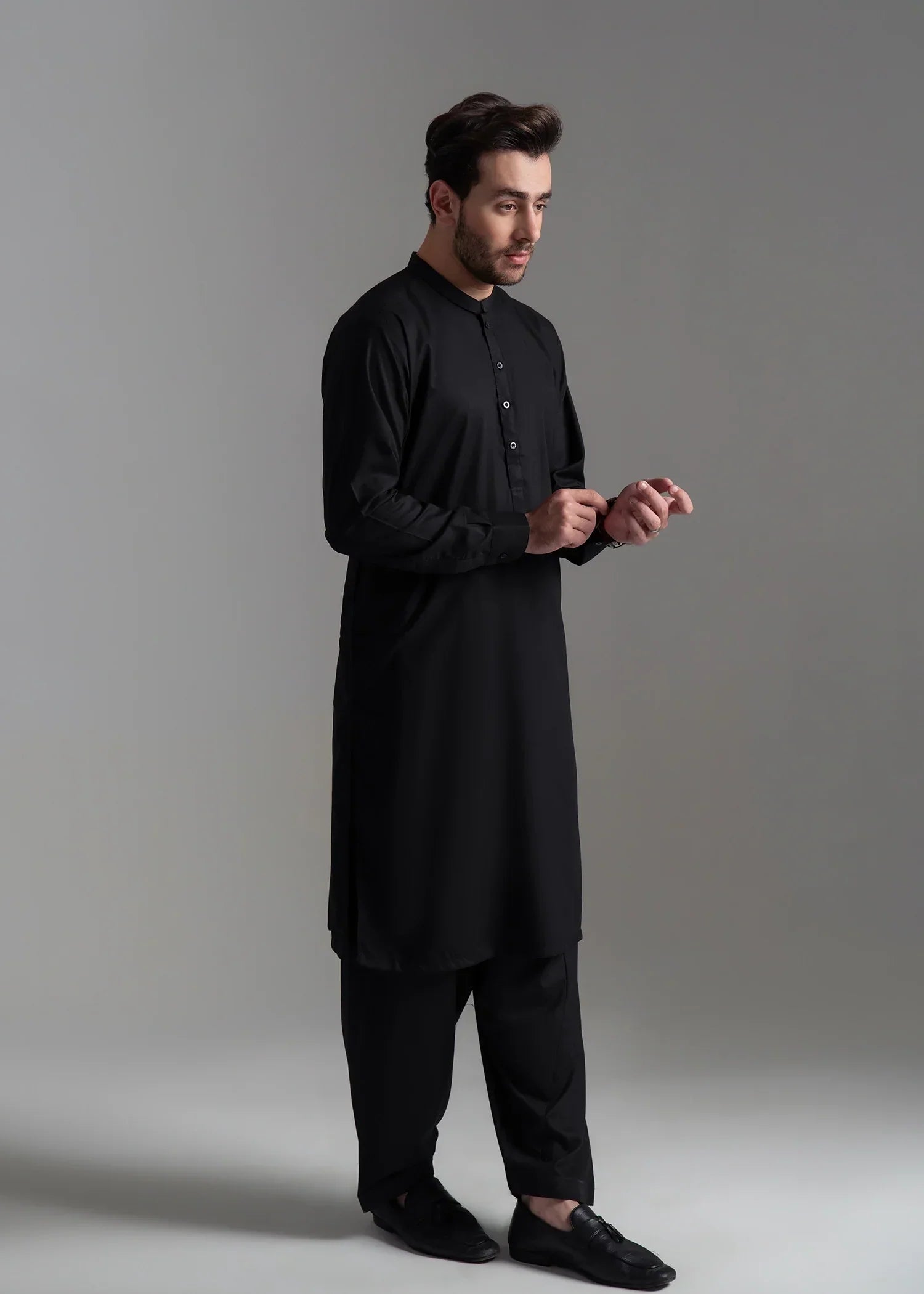Picture of <!--ccz-->Wash & Wear | Black Ban Shalwar Kameez - Available at Raja Sahib