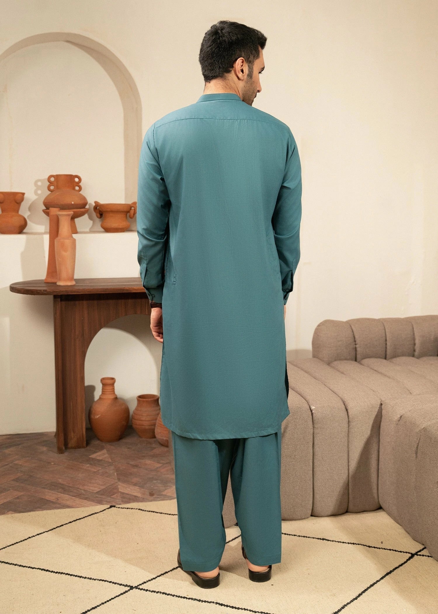 Picture of Wash & Wear | Aqua Green Ban Shalwar Kameez - Available at Raja Sahib