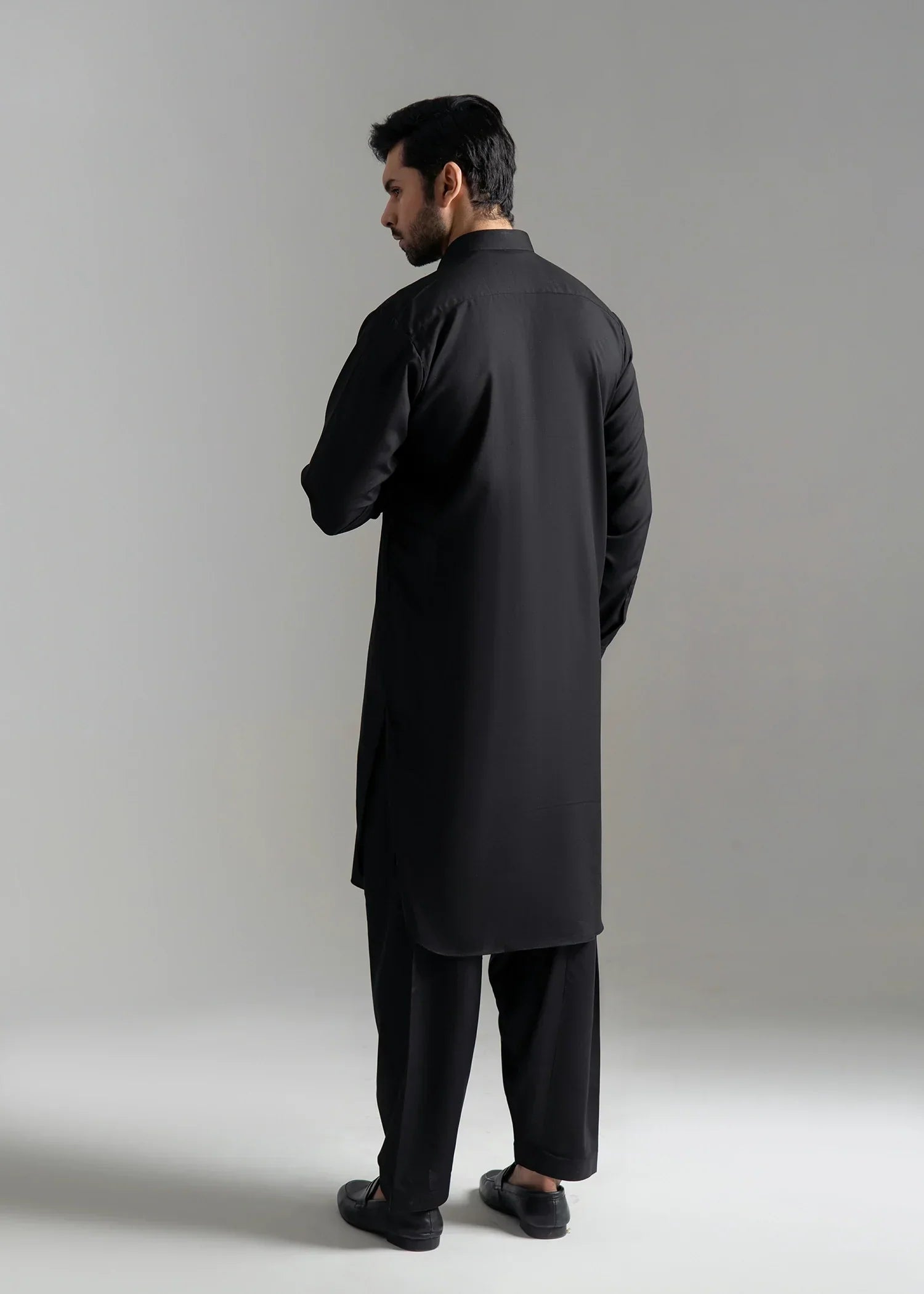Picture of <!--ccy-->Wash & Wear | Black Collared Shalwar Kameez - Available at Raja Sahib