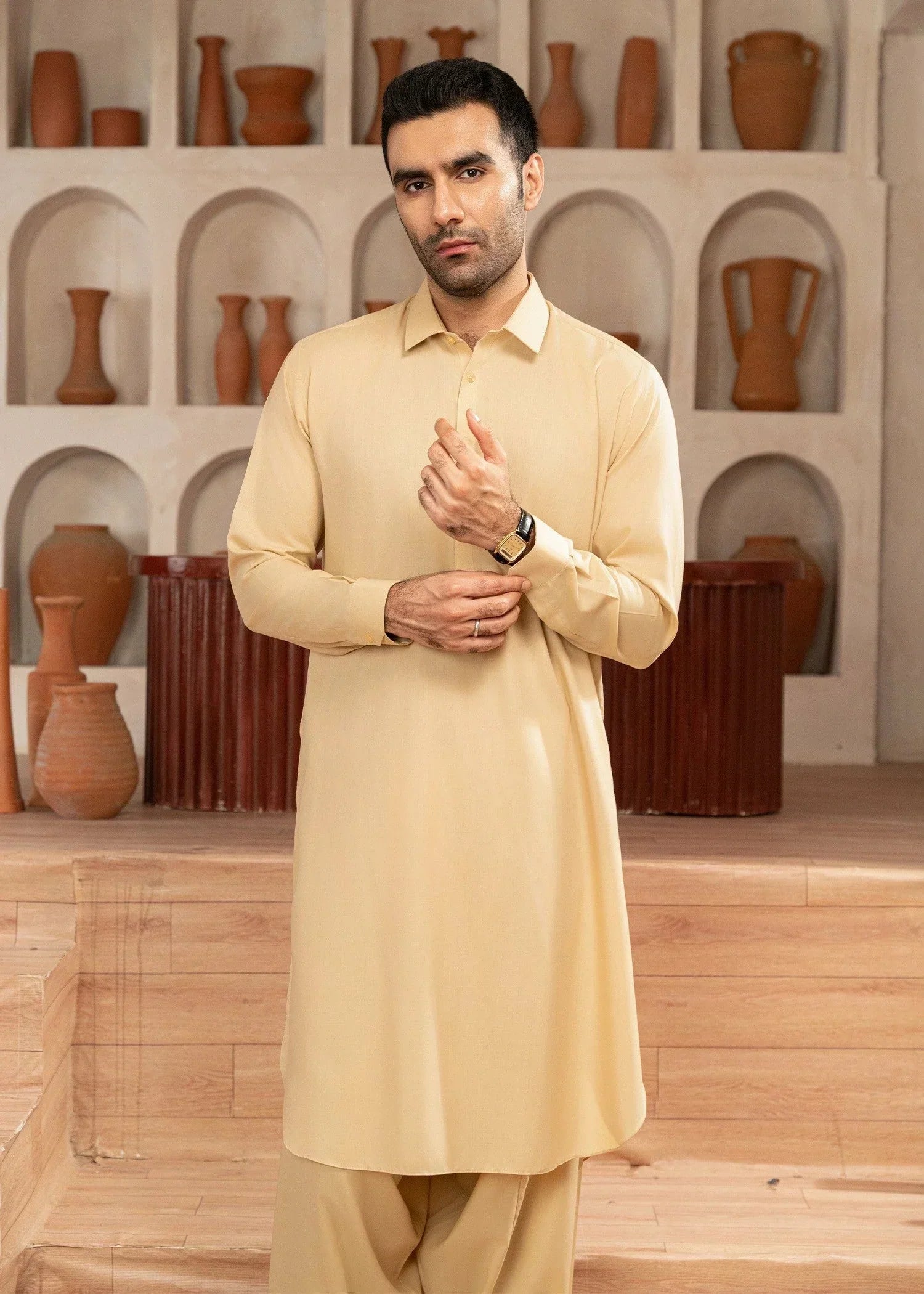 Picture of Wash & Wear | Skin Collared Shalwar Kameez - Available at Raja Sahib