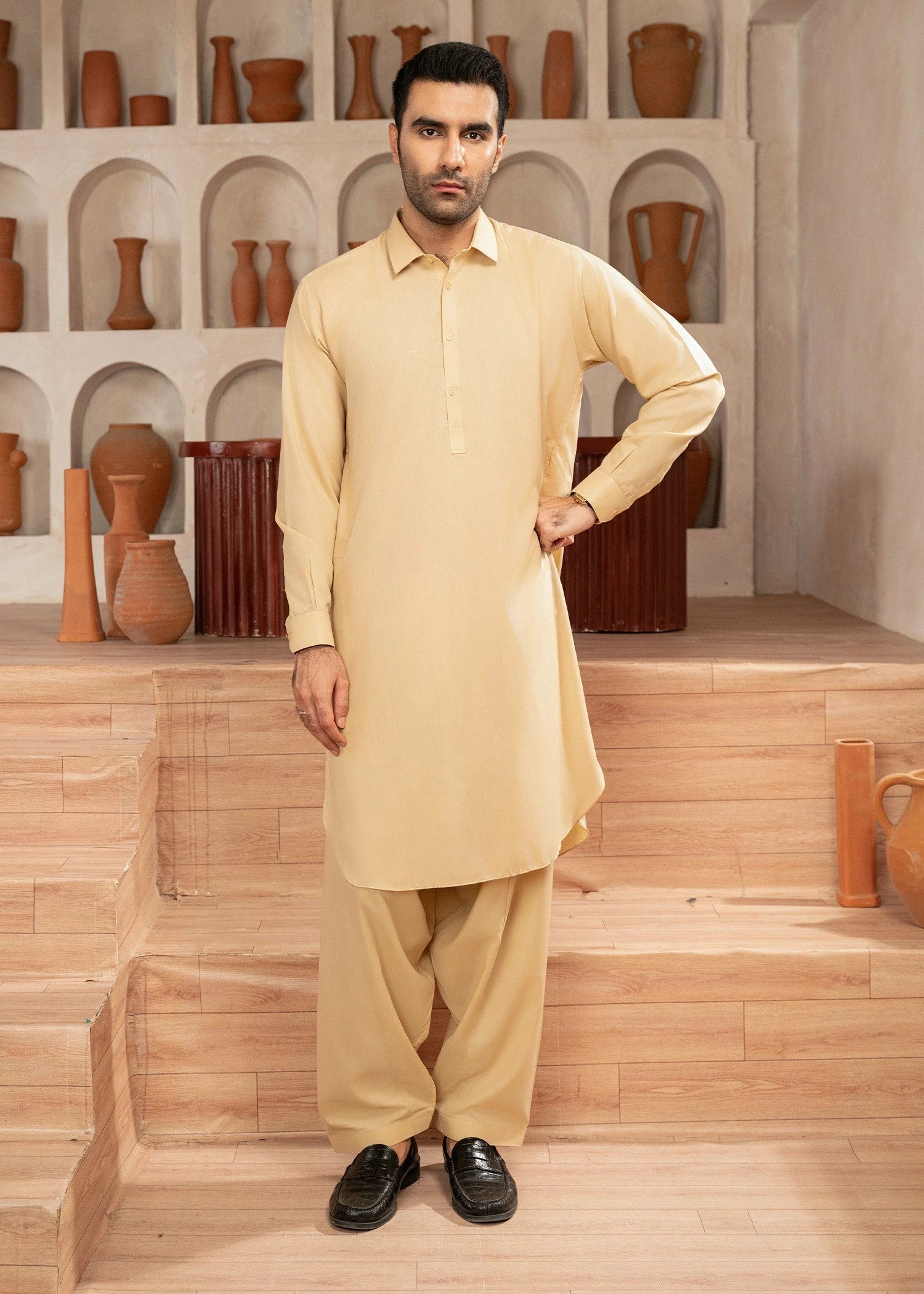 Picture of Wash & Wear | Skin Collared Shalwar Kameez - Available at Raja Sahib