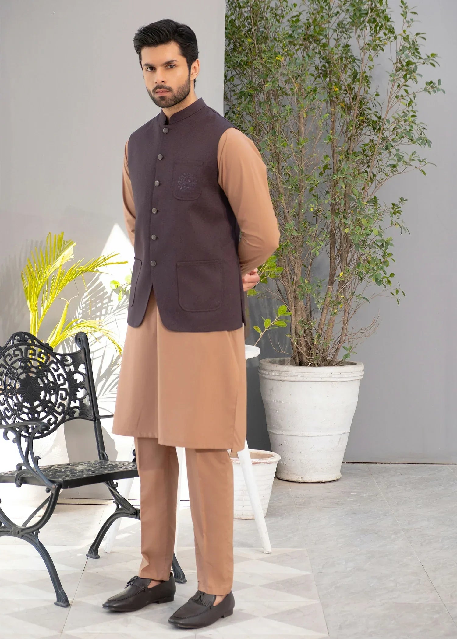 Picture of Platinum Dark Purple | Waist Coat Ceremonial - Available at Raja Sahib